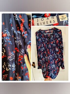 NWT American Azalea Red White and blue silky blouse